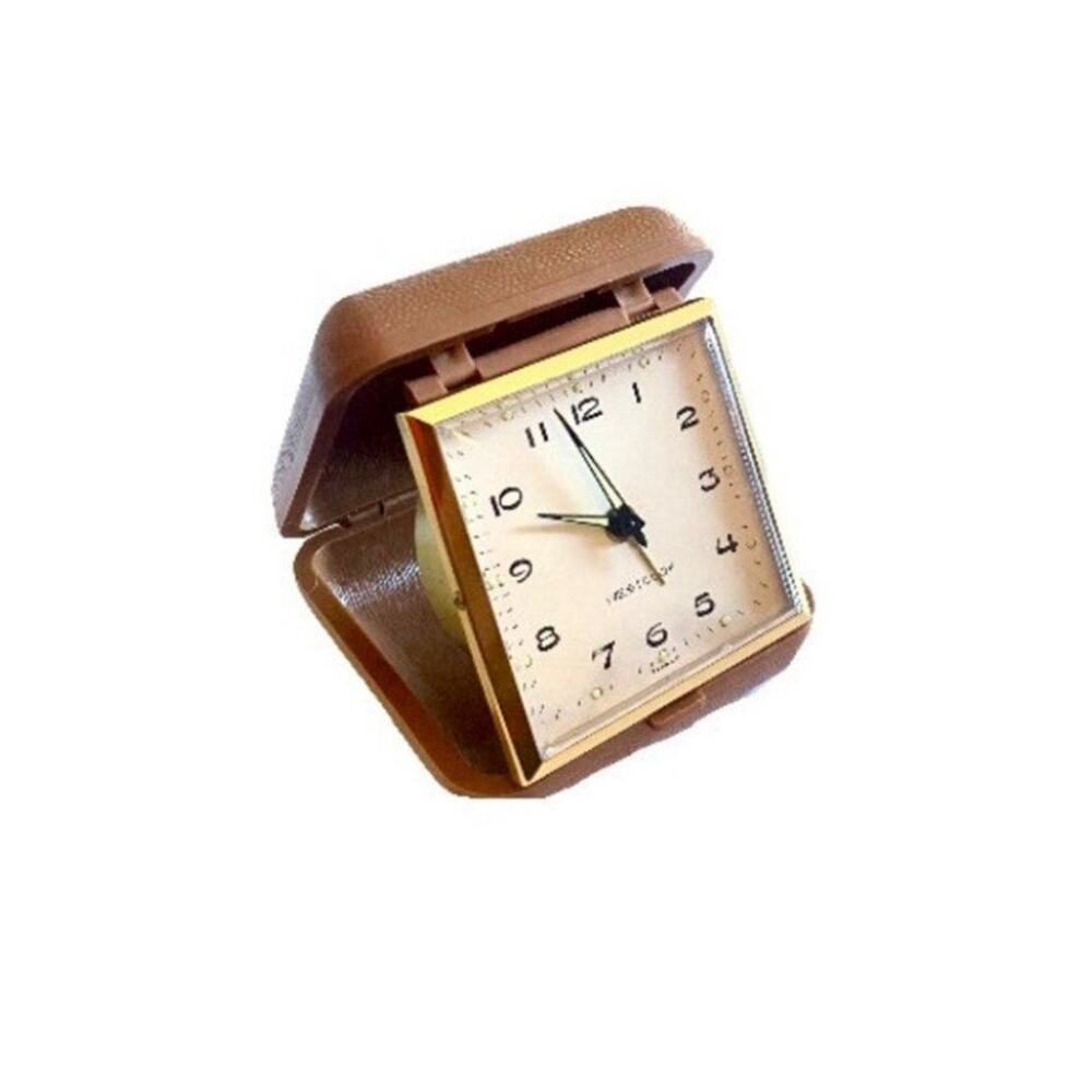 Vintage Westclox Travel Alarm Clock Brown Case Working Condition